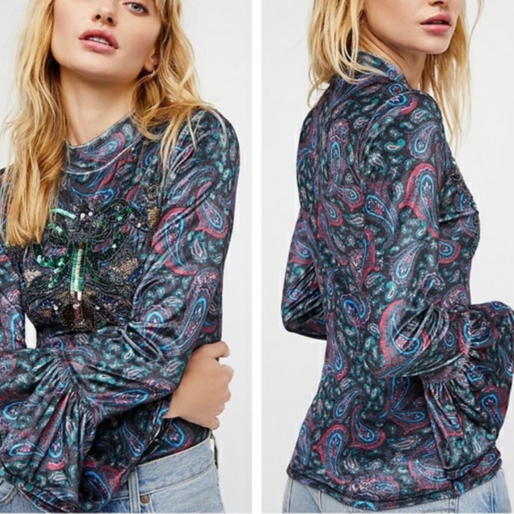 Exquisite NWOT Free People sequin and velvet blouse!